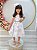 Vestido Infantil Branco Floral Rosas Cinto de Pérolas - Imagem 1