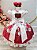 Vestido Infantil Off Floral Vermelho Cinto de Pérolas Luxo - Imagem 3