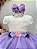 Vestido Infantil Off White Saia Lilás Renda e Broche Damas - Imagem 2