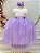 Vestido Infantil Off White Saia Lilás Renda e Broche Damas - Imagem 1