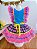 Vestido Infantil Junino Rosa Chiclete Xadrez Colorido Festas - Imagem 3