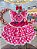 Vestido Infantil Junino Caipira Pink Desenho Corações - Imagem 1