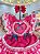 Vestido Infantil Junino Caipira Pink Desenho Corações - Imagem 2
