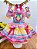 Vestido Infantil Junino Caipira Rosa Amarelo Colorido Estampado - Imagem 1