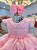 Vestido Infantil Rosa Claro  Batizado Saia Com Babados Luxo - Imagem 2