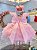 Vestido Infantil Rosa Claro  Batizado Saia Com Babados Luxo - Imagem 3