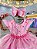 Vestido Bebê Batizado Festas Rosa Saia Com Babados Luxo - Imagem 2