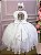 Vestido Infantil Daminha Midi Flores Branco - Imagem 3