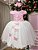 Vestido Infantil Daminha Midi Florista Jardim Encantado Rosa Bebe e Off - Imagem 1
