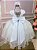 Vestido Infantil Daminha Midi Flores Branco - Imagem 3