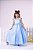 Vestido Infantil Azul Bebe Cinto Perolas Longo Tule - Imagem 1