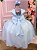 Vestido Infantil Azul Bebe Cinto Perolas Longo Tule - Imagem 3