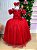 Vestido Vermelho Formatura Dama Manga Princesa Tule Glitter - Imagem 1