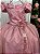 Vestido Rose Formatura Dama Manga Princesa Tule Glitter - Imagem 2