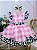 Vestido Infantil Xadrez Branco Rosa Fazendinha Vaquinha Laço - Imagem 5