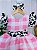 Vestido Infantil Xadrez Branco Rosa Fazendinha Vaquinha Laço - Imagem 8