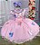 Vestido Rosa Jardim Encantado Apliques Luxo - Imagem 3