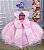 Vestido Rosa Jardim Encantado Apliques Luxo - Imagem 4