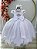 Vestido Infantil Branco Busto Nervura Cinto Pérolas Damas - Imagem 3