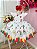 Vestido Infantil Branco Aquarela Com Cinto de Pérolas Luxo - Imagem 1