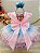 Vestido Infantil Rosa Saia Babados Coloridos Busto Nervura - Imagem 2