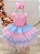 Vestido Infantil Rosa Busto Com Nervura Saia Babados Coloridos - Imagem 1