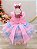 Vestido Infantil Rosa Busto Com Nervura Saia Babados Coloridos - Imagem 2