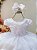 Vestido Infantil Branco Busto Bordado Flores e Pérolas Daminha - Imagem 3
