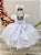 Vestido Infantil Branco Busto Bordado Flores e Pérolas Daminha - Imagem 2