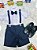 Conjunto Social Pajem Camisa Branca Short e Susp. Azul Escuro - Imagem 1