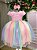 Vestido Infantil Rosa Bebe Saia Colorida Festa Luxo - Imagem 1