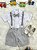Conjunto Social Pajem Camisa Branca Short e Susp. Cinza Claro - Imagem 1