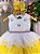 Vestido Infantil Branco Bebe Saia Babados Amarelo e Lilas - Imagem 4