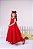 Vestido Infantil Vermelho Cinto Perolas Longo Tule - Imagem 8