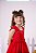 Vestido Infantil Vermelho Cinto Perolas Longo Tule - Imagem 3