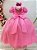 Vestido Infantil Longo Rosa Chiclete Broche Aplique Flor Daminhas - Imagem 3