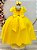 Vestido Infantil Longo Amarelo Aplique Broche Flor Daminhas Festas - Imagem 3