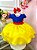 Vestido Infantil Branca de Neve Amarelo Azul Broche - Imagem 1
