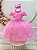 Vestido Infantil Rosa Chiclete Busto Nervura Saia Glitter - Imagem 1