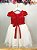 Vestido Infantil Vermelho e Off Apliques Daminhas Festas - Imagem 5
