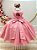 Vestido Infantil Rose Busto Drapeado Aplique Laço Damas - Imagem 5