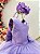 Vestido Infantil Lilás Busto Drapeado Aplique Laço Damas - Imagem 7