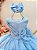 Vestido Infantil Azul Busto Drapeado Aplique de Laço Damas - Imagem 2