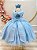 Vestido Infantil Azul Busto Drapeado Aplique de Laço Damas - Imagem 4