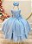 Vestido Infantil Azul Busto Drapeado Aplique de Laço Damas - Imagem 1
