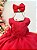 Vestido Infantil Vermelho Busto Drapeado Aplique Laço Damas - Imagem 2