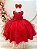 Vestido Infantil Vermelho Busto Drapeado Aplique Laço Damas - Imagem 7
