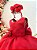 Vestido Infantil Vermelho Busto Drapeado Aplique Laço Damas - Imagem 6