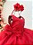 Vestido Infantil Vermelho Busto Drapeado Aplique Laço Damas - Imagem 5