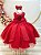 Vestido Infantil Vermelho Busto Drapeado Aplique Laço Damas - Imagem 4